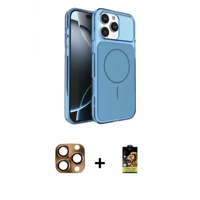 ieg™ iPhone 16 Pro Max Kılıf Kutup Doku Serisi - Siyah Buffer Cam Ekran Koruyucu + Pers Alüminyum Kamera Lens - CLTM