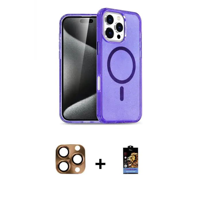 ieg™ iPhone 16 Pro Max Kılıf Nova Asil Prime - Siyah Buffer Hayalet Cam Ekran Koruyucu + Pers Alüminyum Kamera Lens - CLTM