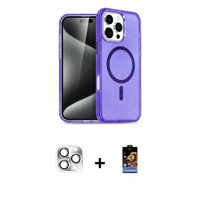 ieg™ iPhone 16 Pro Max Kılıf Nova Asil Prime - Siyah Buffer Hayalet Cam Ekran Koruyucu + Pers Alüminyum Kamera Lens - GS