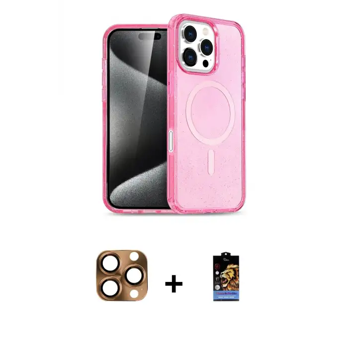 ieg™ iPhone 16 Pro Max Kılıf Nova Asil Prime - Siyah Buffer Hayalet Cam Ekran Koruyucu + Pers Alüminyum Kamera Lens - CLTM