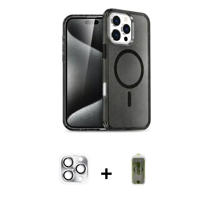 ieg™ iPhone 16 Pro Max Kılıf Nova Asil Prime - Siyah Joko Magic 5D Hayalet Cam + Pers Alüminyum Kamera Lens - GS