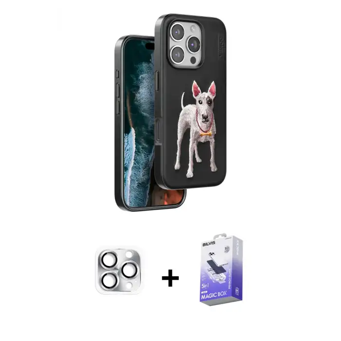 ieg™ iPhone 16 Pro Max Kılıf Nova Form Koleksiyonu - Siyah Bilvis 5in1 5D Magic Hayalet Cam Ekran Koruyucu + Pers Alüminyum Kamera Lens - GS