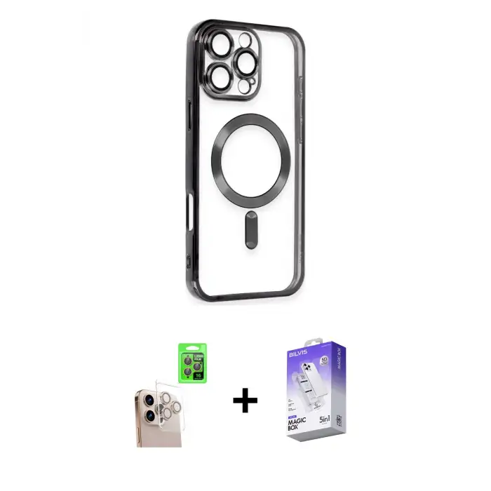 ieg™ iPhone 16 Pro Max Kılıf Nova Işık Özel Seri - Siyah Bilvis 5in1 3D Magic Cam Ekran Koruyucu + Raze Metal Kamera Lens - NLGY