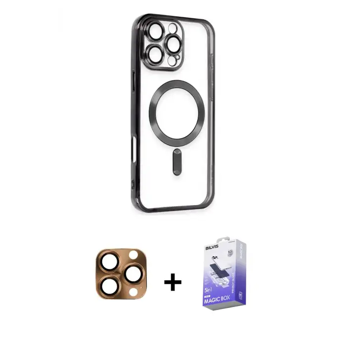 ieg™ iPhone 16 Pro Max Kılıf Nova Işık Özel Seri - Siyah Bilvis 5in1 5D Magic Hayalet Cam Ekran Koruyucu + Pers Alüminyum Kamera Lens - CLTM