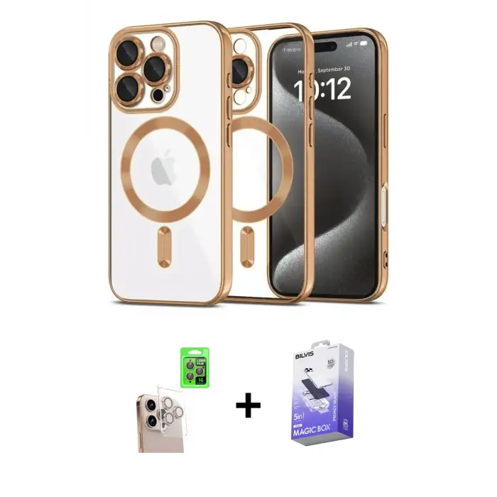 ieg™ iPhone 16 Pro Max Kılıf Nova Işık Özel Seri - Siyah Bilvis 5in1 5D Magic Hayalet Cam Ekran Koruyucu + Raze Metal Kamera Lens - NLGY