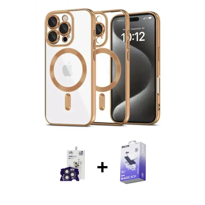 ieg™ iPhone 16 Pro Max Kılıf Nova Işık Özel Seri - Siyah Bilvis 5in1 5D Magic Hayalet Cam Ekran Koruyucu + Bilvis Titan Kamera Lens - TMGI
