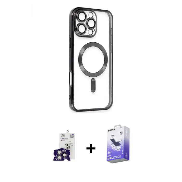 ieg™ iPhone 16 Pro Max Kılıf Nova Işık Özel Seri - Siyah Bilvis 5in1 5D Magic Hayalet Cam Ekran Koruyucu + Bilvis Titan Kamera Lens - TMGI