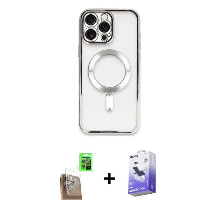 ieg™ iPhone 16 Pro Max Kılıf Nova Işık Özel Seri - Siyah Bilvis 5in1 5D Magic Hayalet Cam Ekran Koruyucu + Raze Metal Kamera Lens - CLTM