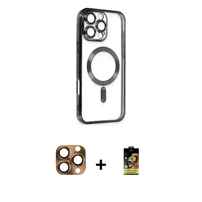 ieg™ iPhone 16 Pro Max Kılıf Nova Işık Özel Seri - Siyah Buffer Cam Ekran Koruyucu + Pers Alüminyum Kamera Lens - CLTM
