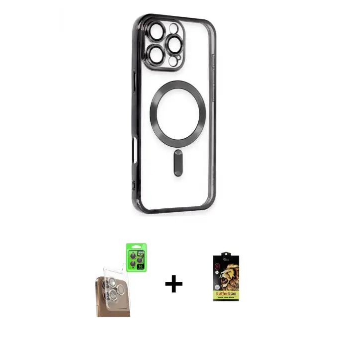 ieg™ iPhone 16 Pro Max Kılıf Nova Işık Özel Seri - Siyah Buffer Cam Ekran Koruyucu + Raze Metal Kamera Lens - CLTM