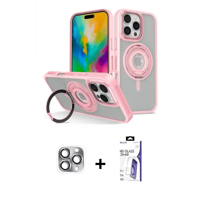 ieg™ iPhone 16 Pro Max Kılıf Nova Minimal Serisi - Siyah Bilvis 3X AR HD Cam Ekran Koruyucu + Pers Alüminyum Kamera Lens - GI