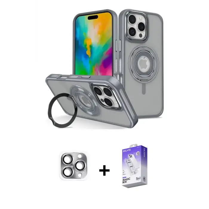 ieg™ iPhone 16 Pro Max Kılıf Nova Minimal Serisi - Siyah Bilvis 5in1 3D Magic Cam Ekran Koruyucu + Pers Alüminyum Kamera Lens - GI