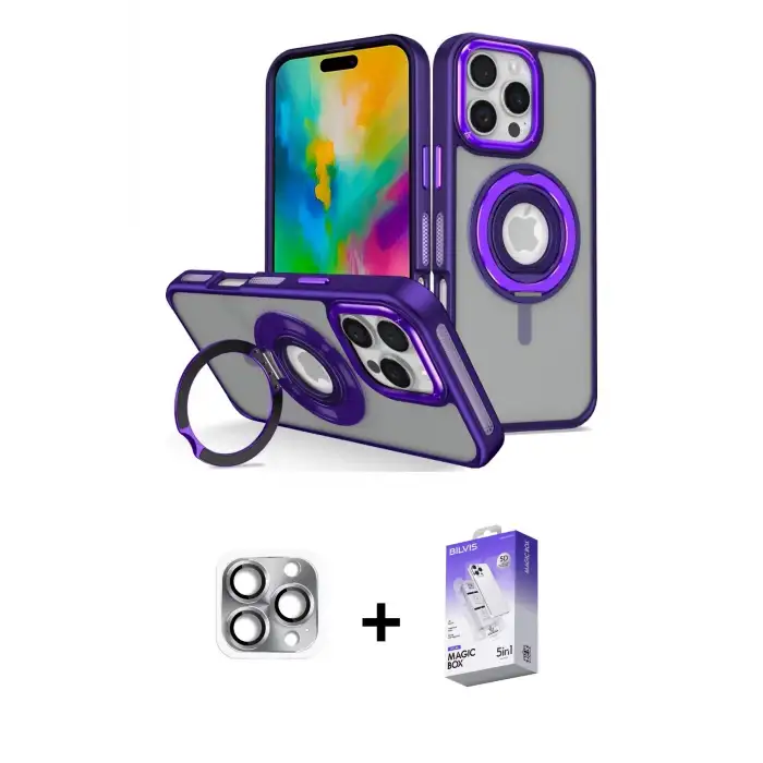 ieg™ iPhone 16 Pro Max Kılıf Nova Minimal Serisi - Siyah Bilvis 5in1 3D Magic Cam Ekran Koruyucu + Pers Alüminyum Kamera Lens - GI