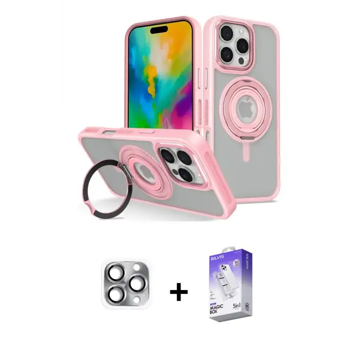 ieg™ iPhone 16 Pro Max Kılıf Nova Minimal Serisi - Siyah Bilvis 5in1 3D Magic Cam Ekran Koruyucu + Pers Alüminyum Kamera Lens - GI