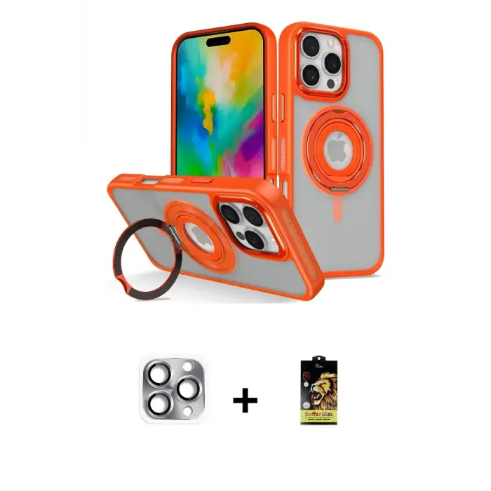ieg™ iPhone 16 Pro Max Kılıf Nova Minimal Serisi - Siyah Buffer Cam Ekran Koruyucu + Pers Alüminyum Kamera Lens - GI