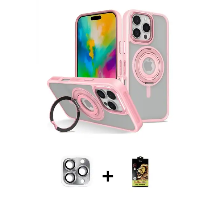 ieg™ iPhone 16 Pro Max Kılıf Nova Minimal Serisi - Siyah Buffer Cam Ekran Koruyucu + Pers Alüminyum Kamera Lens - GI