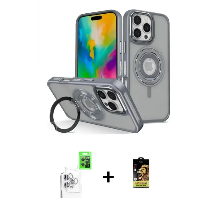 ieg™ iPhone 16 Pro Max Kılıf Nova Minimal Serisi - Siyah Buffer Cam Ekran Koruyucu + Raze Metal Kamera Lens - BZ