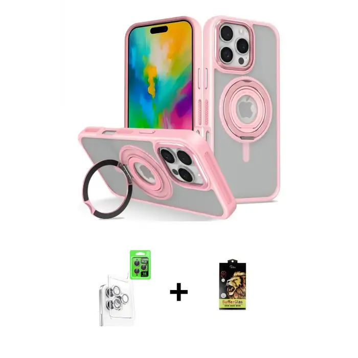 ieg™ iPhone 16 Pro Max Kılıf Nova Minimal Serisi - Siyah Buffer Cam Ekran Koruyucu + Raze Metal Kamera Lens - BZ
