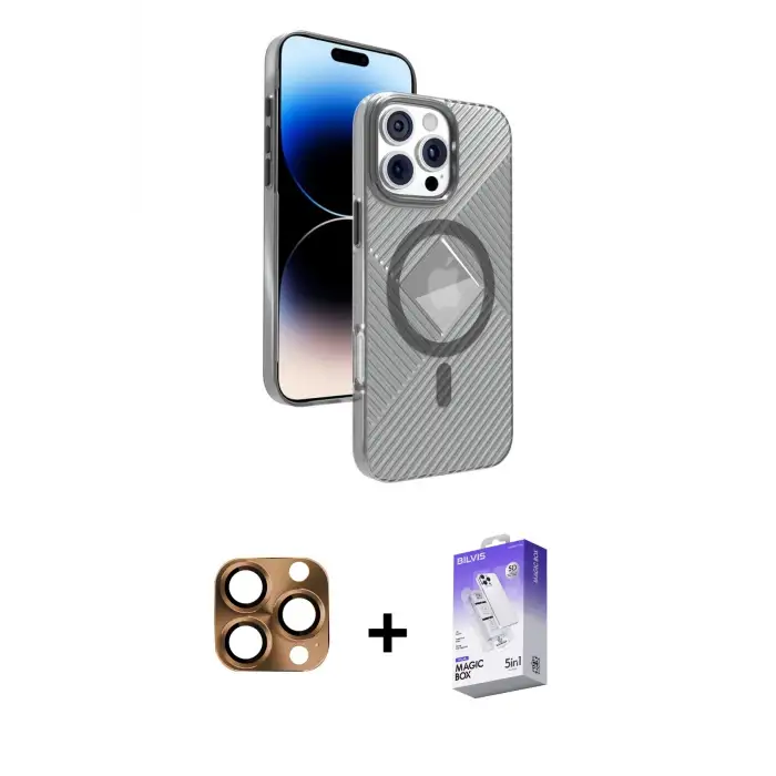 ieg™ iPhone 16 Pro Max Kılıf Nova Modern Prime - Siyah Bilvis 5in1 3D Magic Cam Ekran Koruyucu + Pers Alüminyum Kamera Lens - CLTM