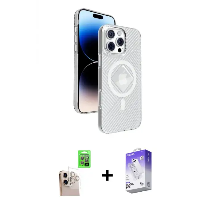 ieg™ iPhone 16 Pro Max Kılıf Nova Modern Prime - Siyah Bilvis 5in1 3D Magic Cam Ekran Koruyucu + Raze Metal Kamera Lens - NLGY