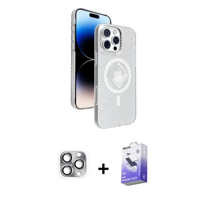 ieg™ iPhone 16 Pro Max Kılıf Nova Modern Prime - Siyah Bilvis 5in1 5D Magic Hayalet Cam Ekran Koruyucu + Pers Alüminyum Kamera Lens - GI