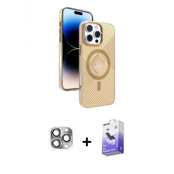 ieg™ iPhone 16 Pro Max Kılıf Nova Modern Prime - Siyah Bilvis 5in1 5D Magic Hayalet Cam Ekran Koruyucu + Pers Alüminyum Kamera Lens - GI
