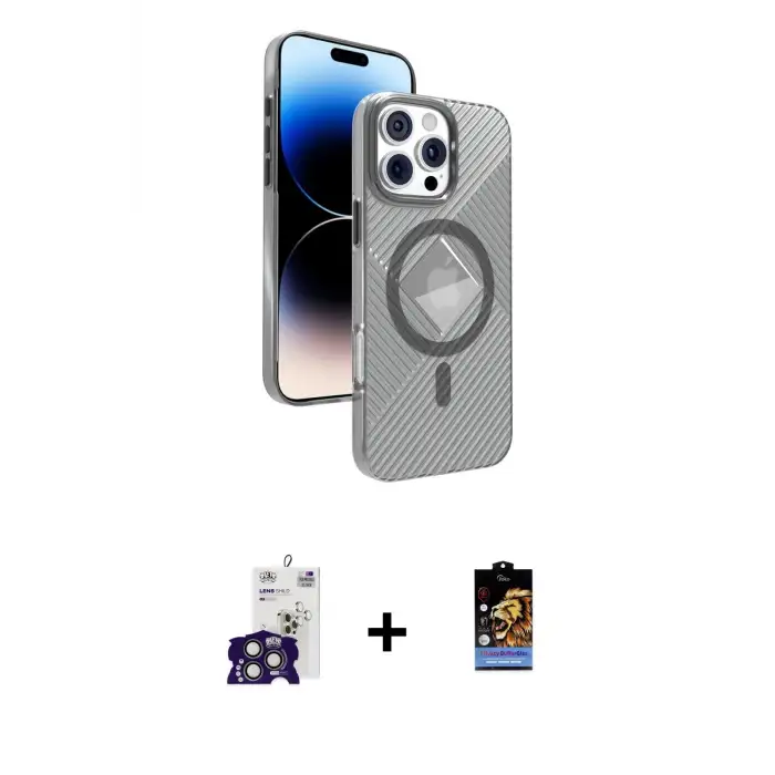 ieg™ iPhone 16 Pro Max Kılıf Nova Modern Prime - Siyah Buffer Hayalet Cam Ekran Koruyucu + Bilvis Titan Kamera Lens - TMGI