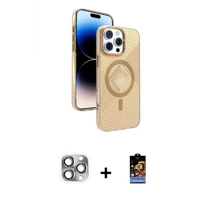 ieg™ iPhone 16 Pro Max Kılıf Nova Modern Prime - Siyah Buffer Hayalet Cam Ekran Koruyucu + Pers Alüminyum Kamera Lens - GI