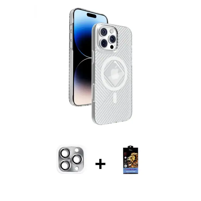 ieg™ iPhone 16 Pro Max Kılıf Nova Modern Prime - Siyah Buffer Hayalet Cam Ekran Koruyucu + Pers Alüminyum Kamera Lens - GI