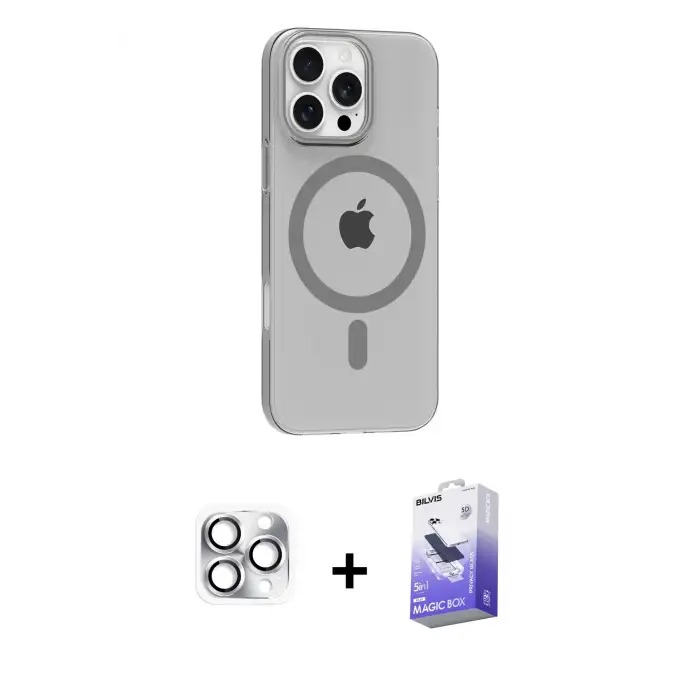 ieg™ iPhone 16 Pro Max Kılıf Pusula Form Özel Seri - Siyah Bilvis 5in1 5D Magic Hayalet Cam Ekran Koruyucu + Pers Alüminyum Kamera Lens - GS