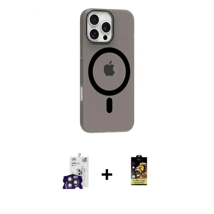 ieg™ iPhone 16 Pro Max Kılıf Pusula Form Özel Seri - Siyah Buffer Cam Ekran Koruyucu + Bilvis Titan Kamera Lens - TMGI