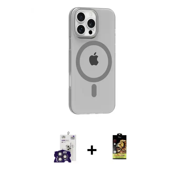 ieg™ iPhone 16 Pro Max Kılıf Pusula Form Özel Seri - Siyah Buffer Cam Ekran Koruyucu + Bilvis Titan Kamera Lens - TMGI