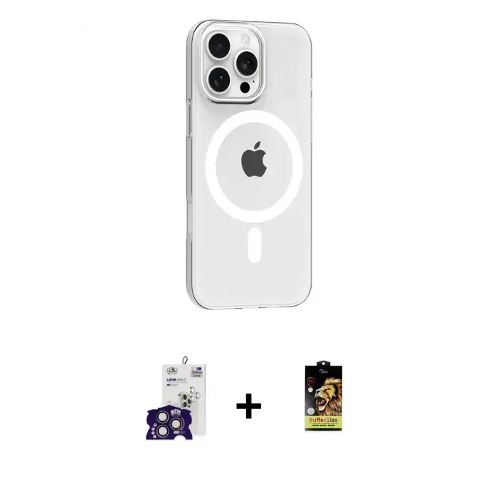 ieg™ iPhone 16 Pro Max Kılıf Pusula Form Özel Seri - Siyah Buffer Cam Ekran Koruyucu + Bilvis Titan Kamera Lens - TMGI