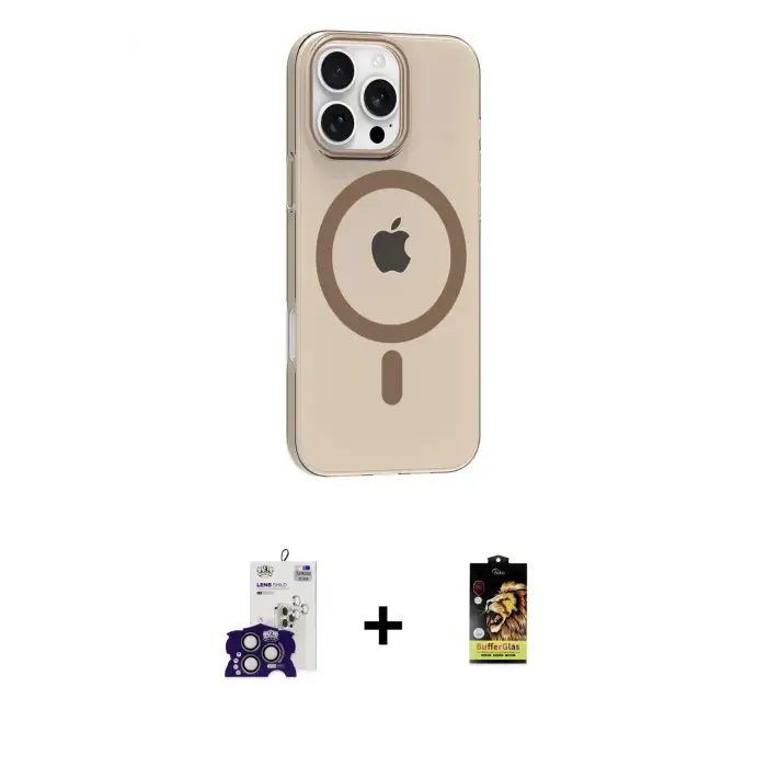 ieg™ iPhone 16 Pro Max Kılıf Pusula Form Özel Seri - Siyah Buffer Cam Ekran Koruyucu + Bilvis Titan Kamera Lens - TMGI