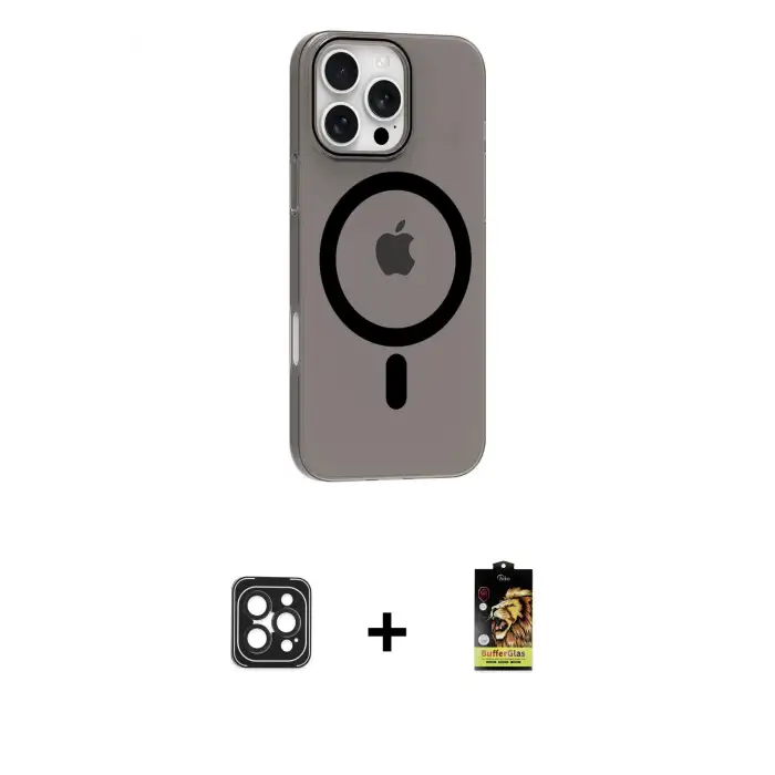 ieg™ iPhone 16 Pro Max Kılıf Pusula Form Özel Seri - Siyah Buffer Cam Ekran Koruyucu + PVD Metal Kamera Lens - SH