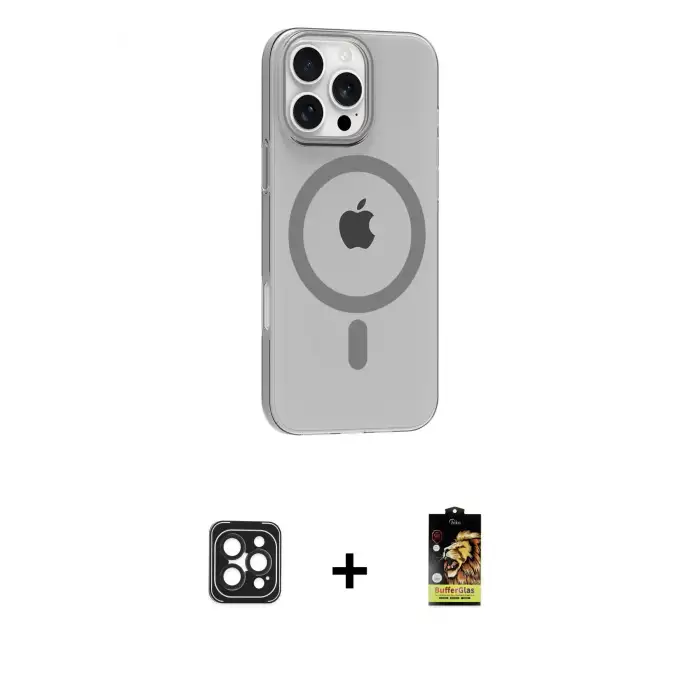 ieg™ iPhone 16 Pro Max Kılıf Pusula Form Özel Seri - Siyah Buffer Cam Ekran Koruyucu + PVD Metal Kamera Lens - SH