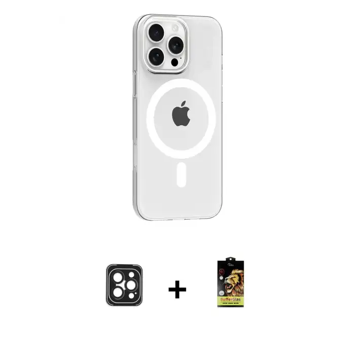 ieg™ iPhone 16 Pro Max Kılıf Pusula Form Özel Seri - Siyah Buffer Cam Ekran Koruyucu + PVD Metal Kamera Lens - SH