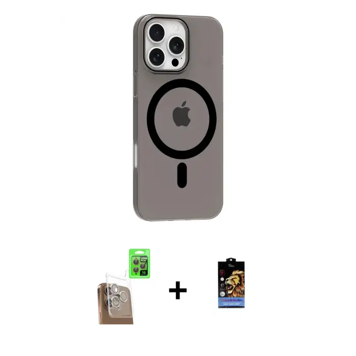 ieg™ iPhone 16 Pro Max Kılıf Pusula Form Özel Seri - Siyah Buffer Hayalet Cam Ekran Koruyucu + Raze Metal Kamera Lens - CLTM