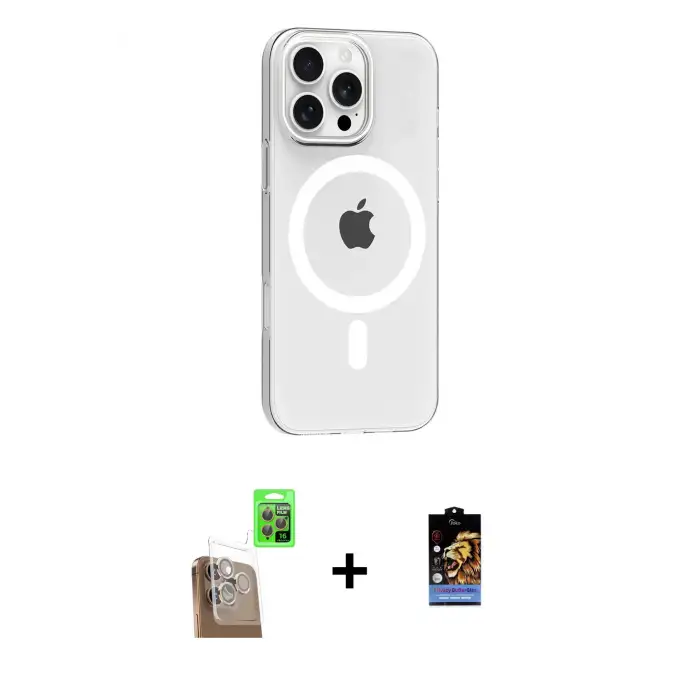 ieg™ iPhone 16 Pro Max Kılıf Pusula Form Özel Seri - Siyah Buffer Hayalet Cam Ekran Koruyucu + Raze Metal Kamera Lens - CLTM