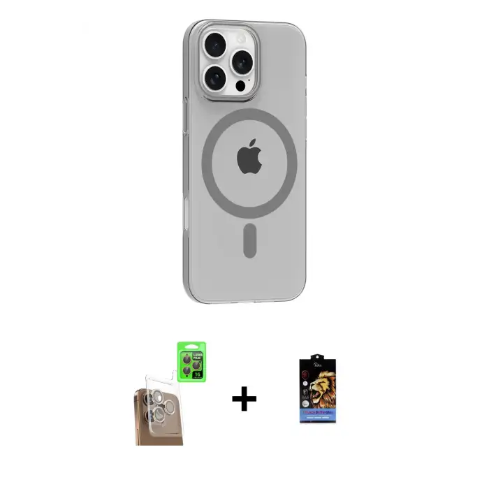 ieg™ iPhone 16 Pro Max Kılıf Pusula Form Özel Seri - Siyah Buffer Hayalet Cam Ekran Koruyucu + Raze Metal Kamera Lens - CLTM