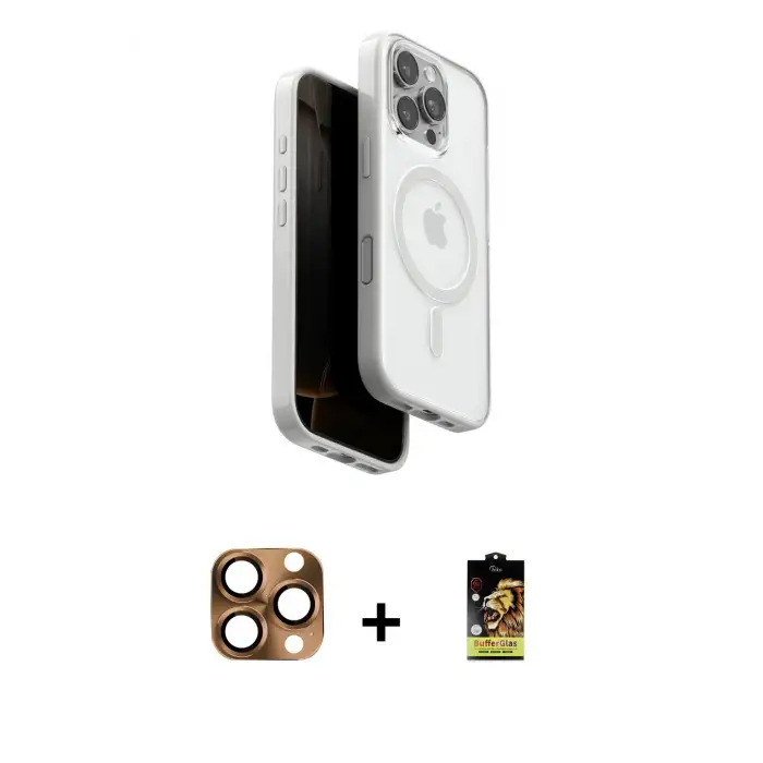 ieg™ iPhone 16 Pro Max Kılıf Pusula Form Serisi - Siyah Buffer Cam Ekran Koruyucu + Pers Alüminyum Kamera Lens - CLTM