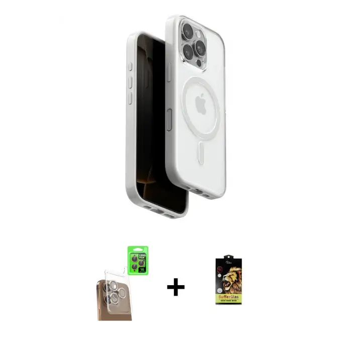 ieg™ iPhone 16 Pro Max Kılıf Pusula Form Serisi - Siyah Buffer Cam Ekran Koruyucu + Raze Metal Kamera Lens - CLTM