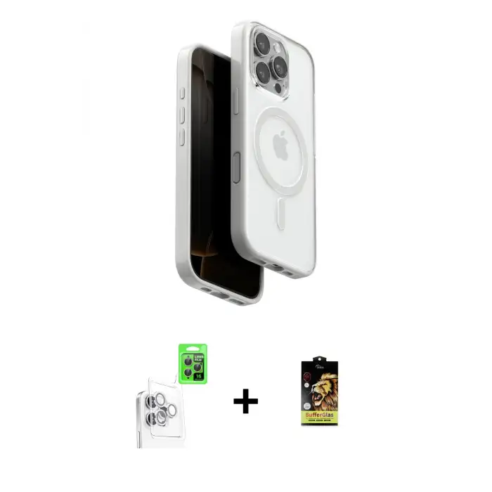 ieg™ iPhone 16 Pro Max Kılıf Pusula Form Serisi - Siyah Buffer Cam Ekran Koruyucu + Raze Metal Kamera Lens - BZ