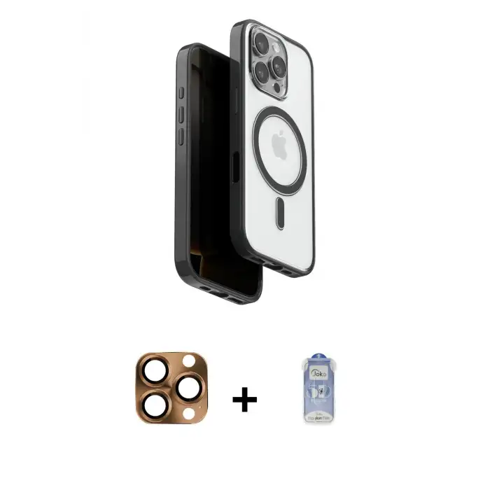 ieg™ iPhone 16 Pro Max Kılıf Pusula Form Serisi - Siyah Joko Magic 5D Cam + Pers Alüminyum Kamera Lens - CLTM