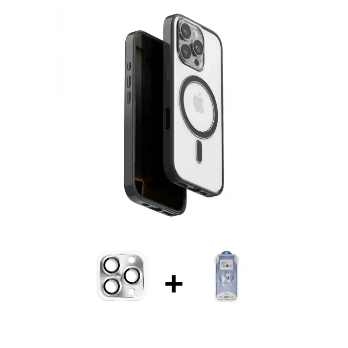 ieg™ iPhone 16 Pro Max Kılıf Pusula Form Serisi - Siyah Joko Magic 5D Cam + Pers Alüminyum Kamera Lens - GS