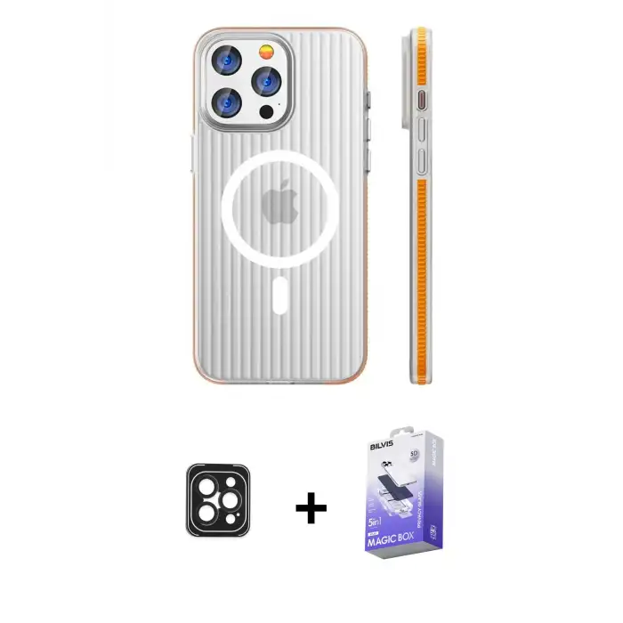 ieg™ iPhone 16 Pro Max Kılıf Pusula Minimal Koleksiyonu - Siyah Bilvis 5in1 5D Magic Hayalet Cam Ekran Koruyucu + PVD Metal Kamera Lens - SH