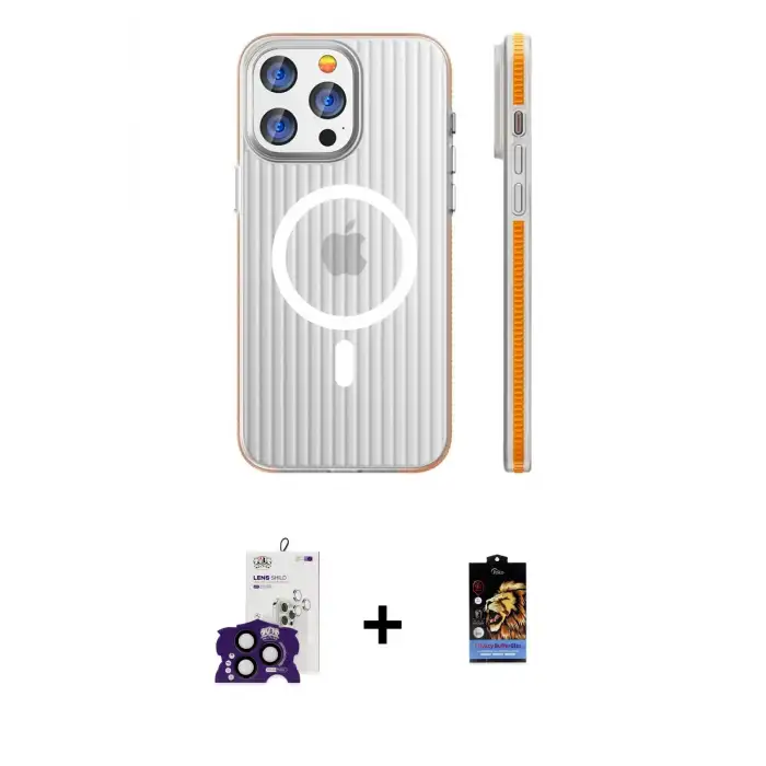 ieg™ iPhone 16 Pro Max Kılıf Pusula Minimal Koleksiyonu - Siyah Buffer Hayalet Cam Ekran Koruyucu + Bilvis Titan Kamera Lens - SH