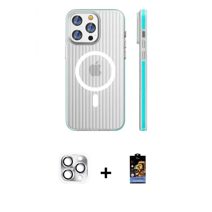 ieg™ iPhone 16 Pro Max Kılıf Pusula Minimal Koleksiyonu - Siyah Buffer Hayalet Cam Ekran Koruyucu + Pers Alüminyum Kamera Lens - GS