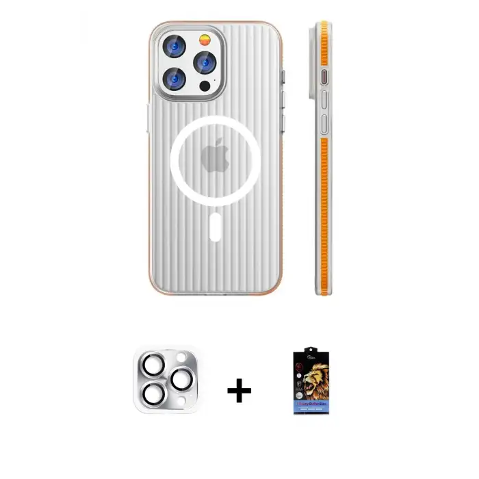 ieg™ iPhone 16 Pro Max Kılıf Pusula Minimal Koleksiyonu - Siyah Buffer Hayalet Cam Ekran Koruyucu + Pers Alüminyum Kamera Lens - GS