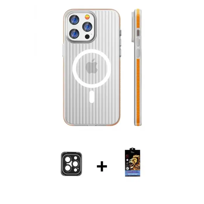ieg™ iPhone 16 Pro Max Kılıf Pusula Minimal Koleksiyonu - Siyah Buffer Hayalet Cam Ekran Koruyucu + PVD Metal Kamera Lens - SH